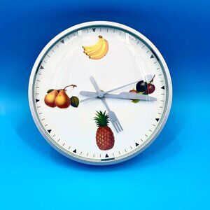 FUN QUIRKY FRUIT THEMED WALL CLOCK W/ KNIFE & FORK HANDS!